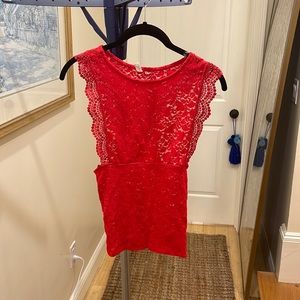 Free People Sure Thang Red Lace Tank Top, XS